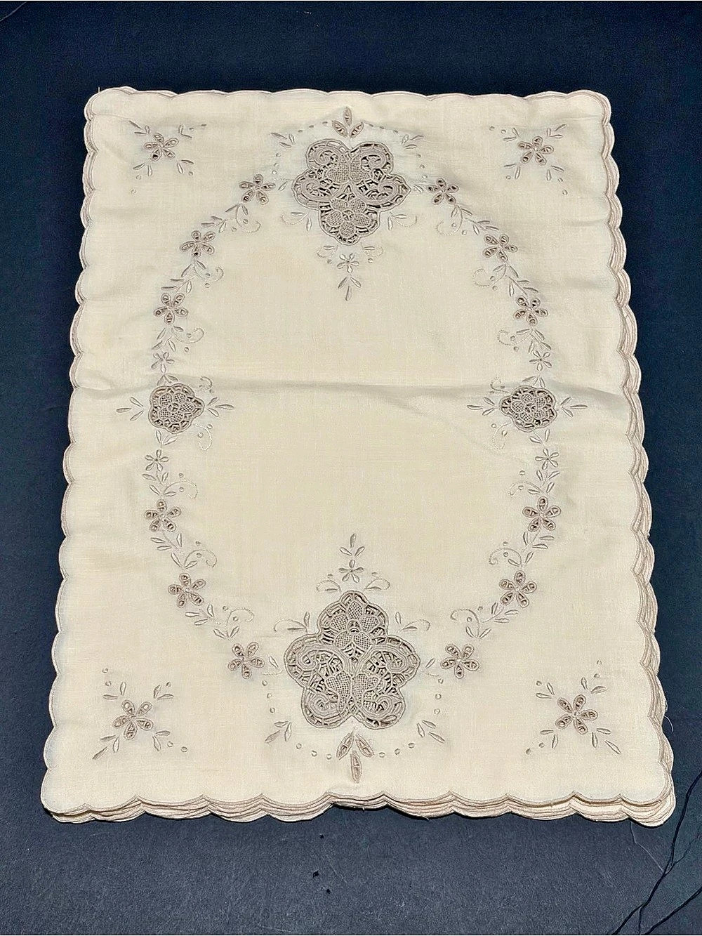 Vintage Madeira Linen Embroidered Appliqué Cutwork Luncheon Napkins Set of 12